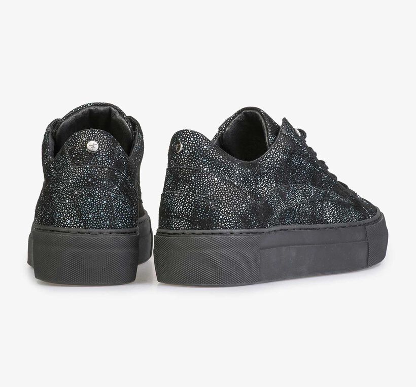 Leder-Sneaker mit schwarz-blauem Karomuster
