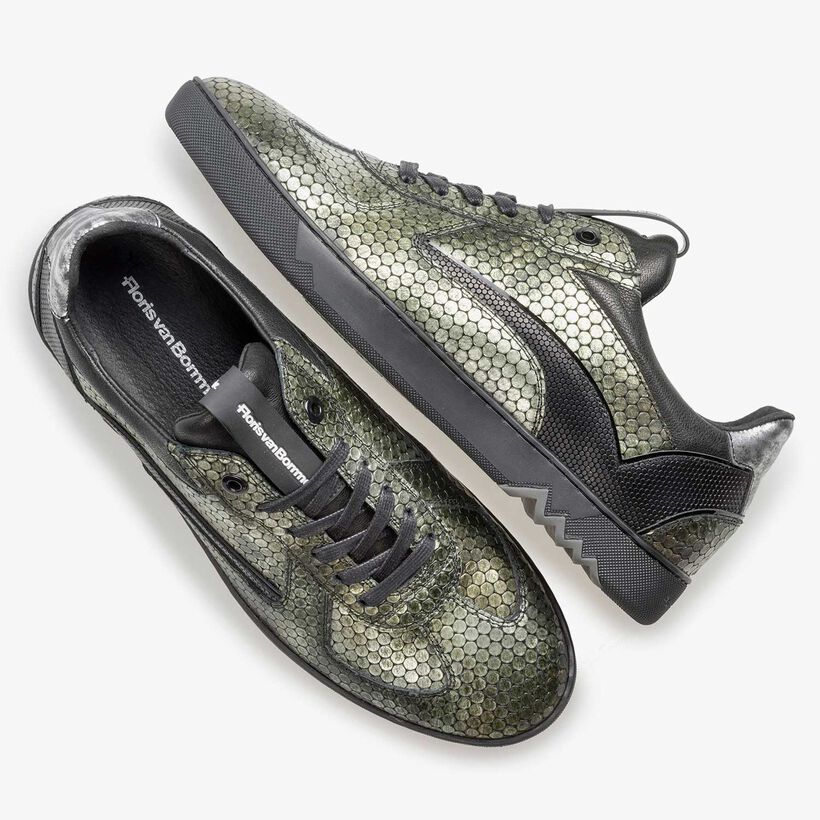 Gr&uuml;ner Leder-Sneaker mit Metallicprint