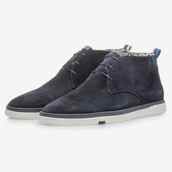 Dunkelblauer Wildleder-Schn&uuml;rstiefel