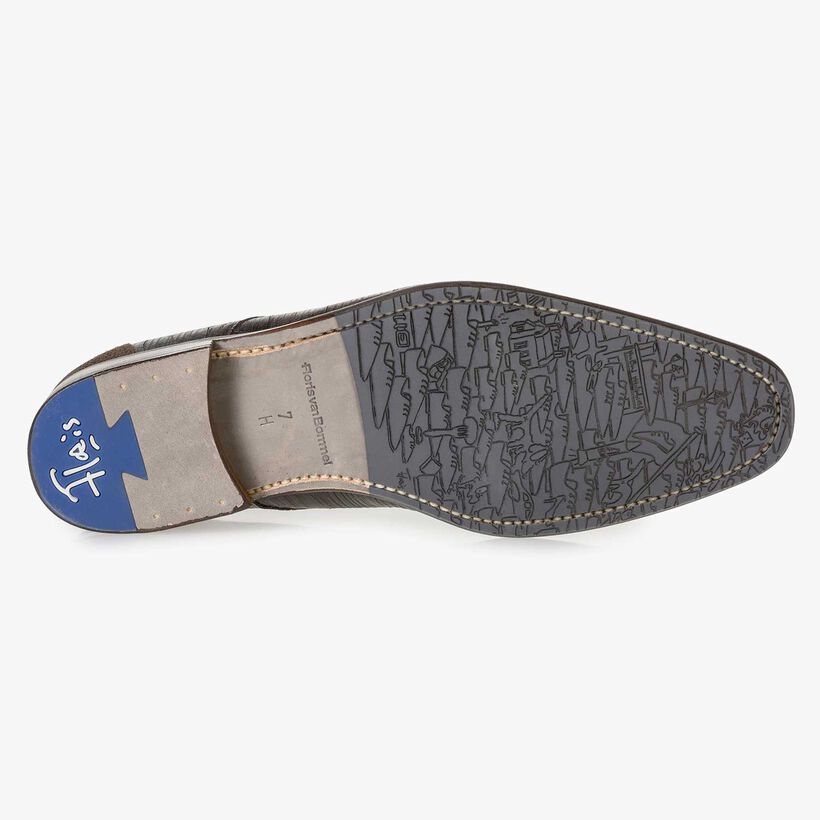 Blauer Leder-Schn&uuml;rstiefel mit Print