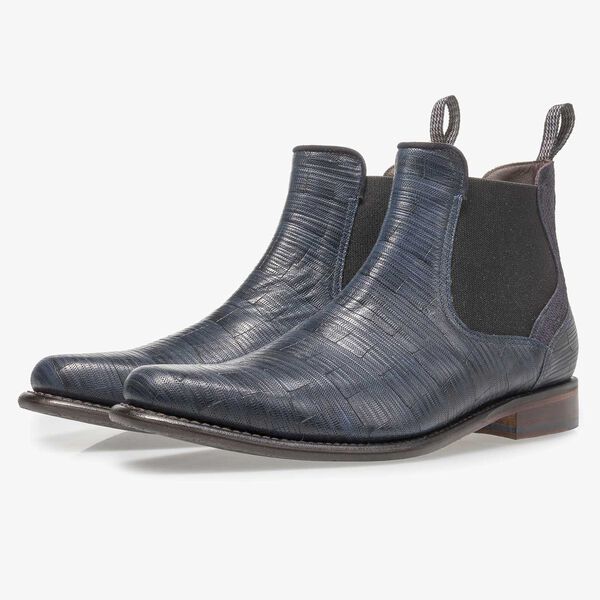 Dunkelblauer Chelsea Boot aus Leder mit Print