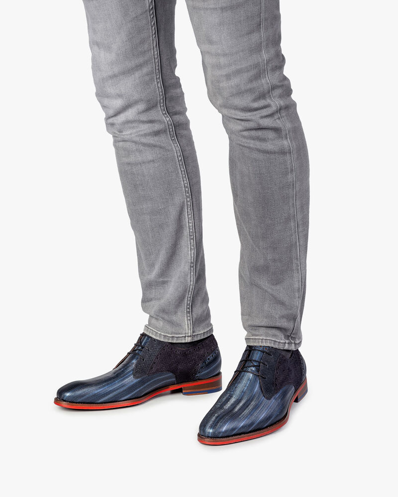 Schn&uuml;rschuh metallic blau
