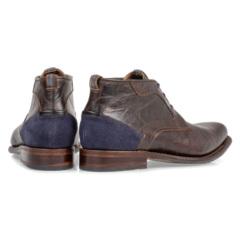 Lace boot croco print brown