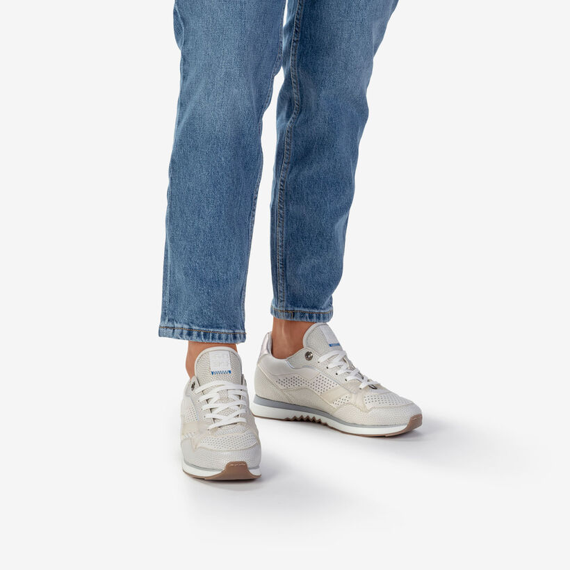 Sneaker Leder mit Print cremewei&szlig;