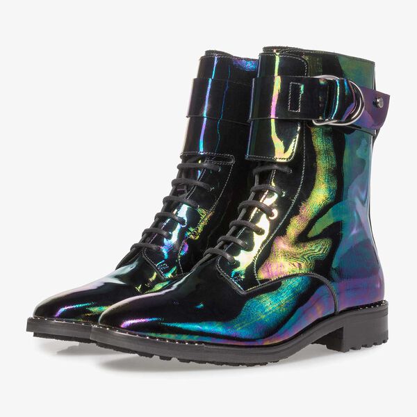 Mehrfarbiger Lackleder-Schn&uuml;rstiefel