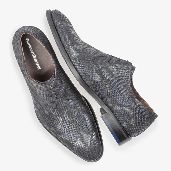 Blauer Leder-Schn&uuml;rschuh mit Schlangenprint