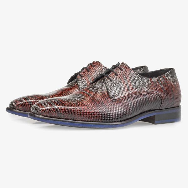 Dunkelroter Premium Lackleder-Schn&uuml;rschuh mit Print