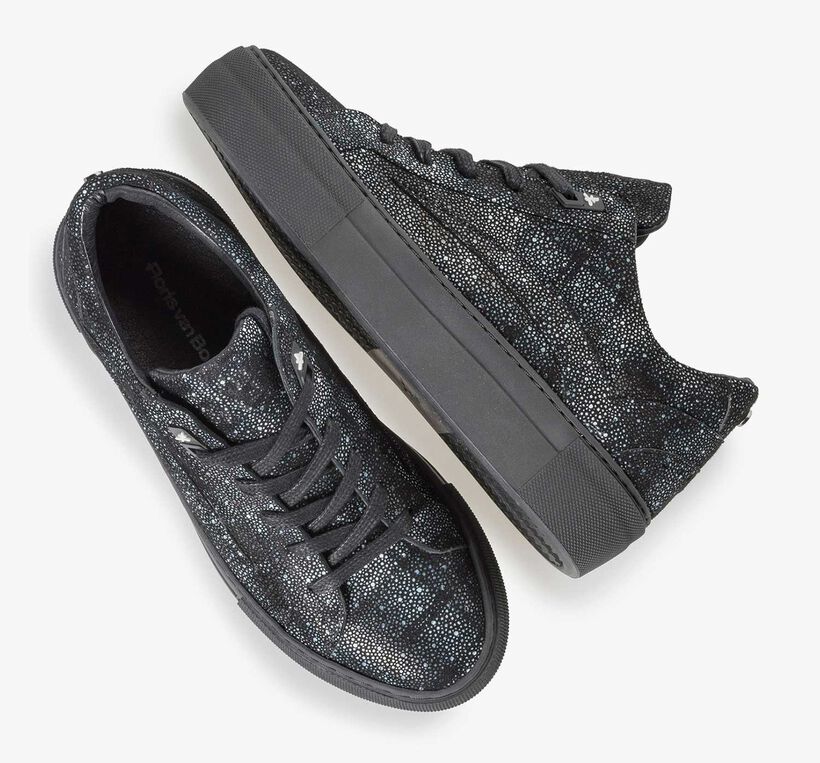 Leder-Sneaker mit schwarz-blauem Karomuster