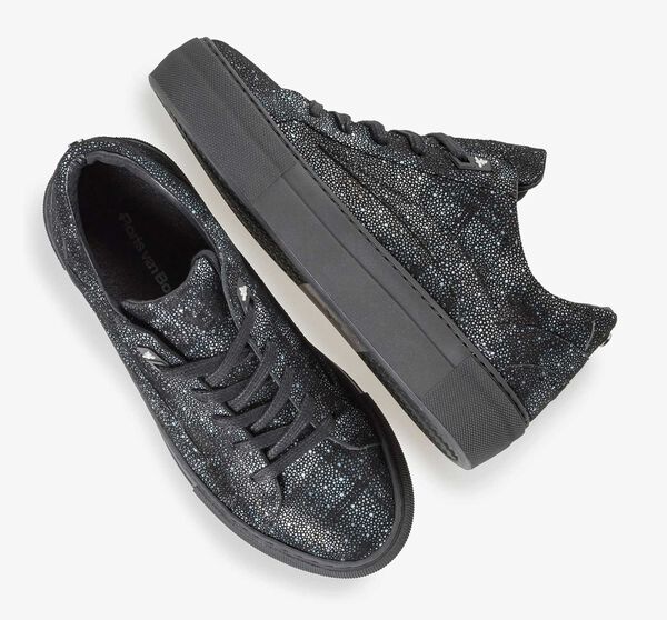 Leder-Sneaker mit schwarz-blauem Karomuster
