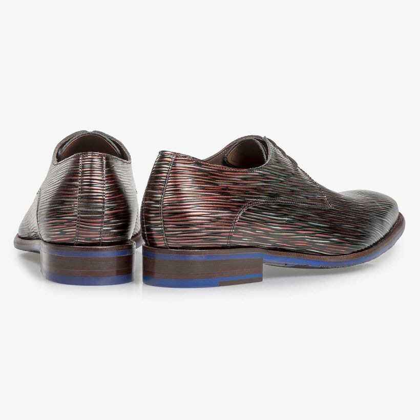 Dunkelroter Leder-Schn&uuml;rschuh mit Metallic-Print