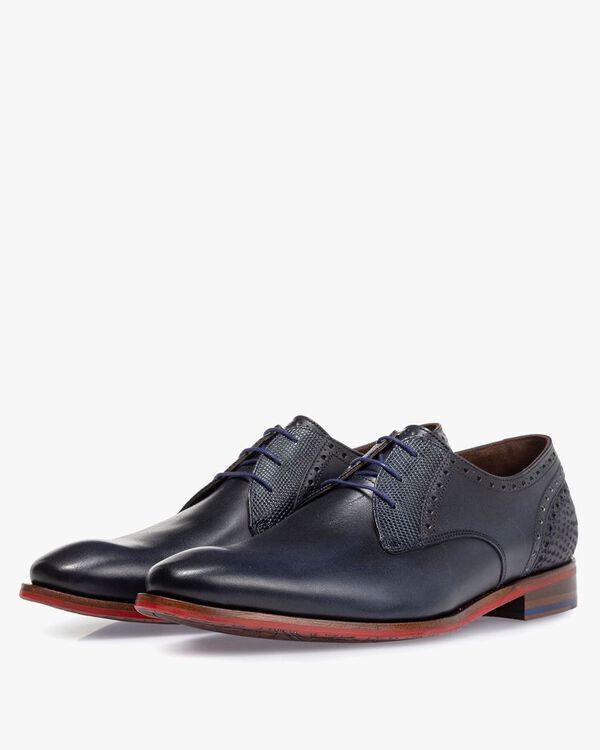 Schn&uuml;rschuh Kalbsleder blau