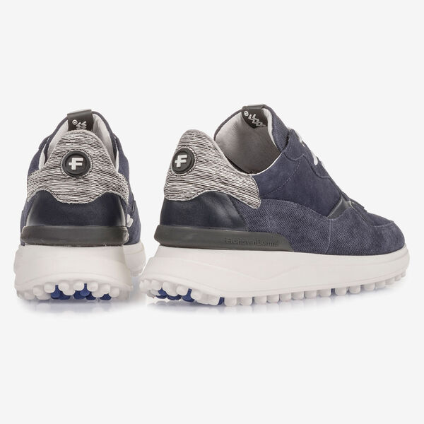 Blue suede leather sneaker with print