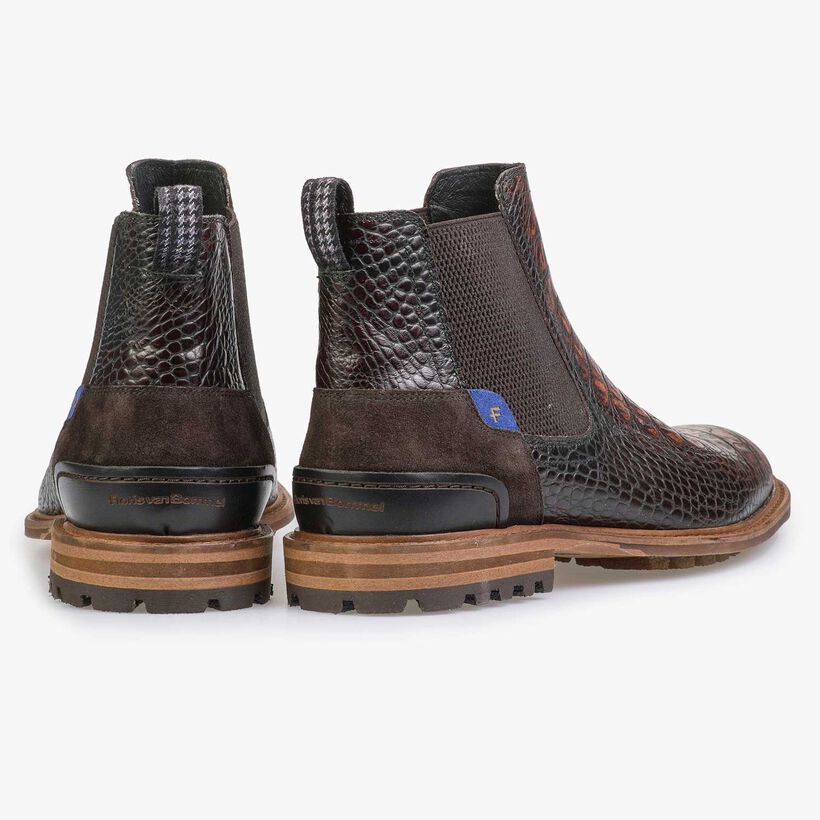 Brown calf&rsquo;s leather Chelsea boot with croco print