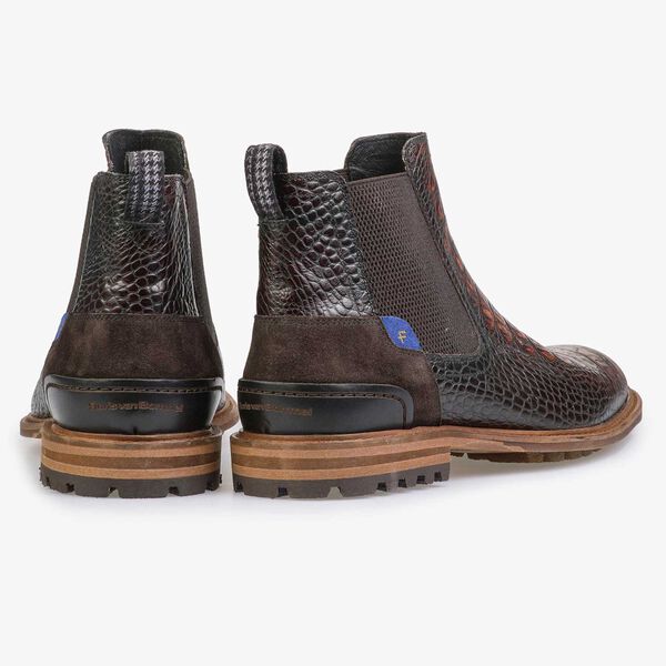 Brown calf&rsquo;s leather Chelsea boot with croco print