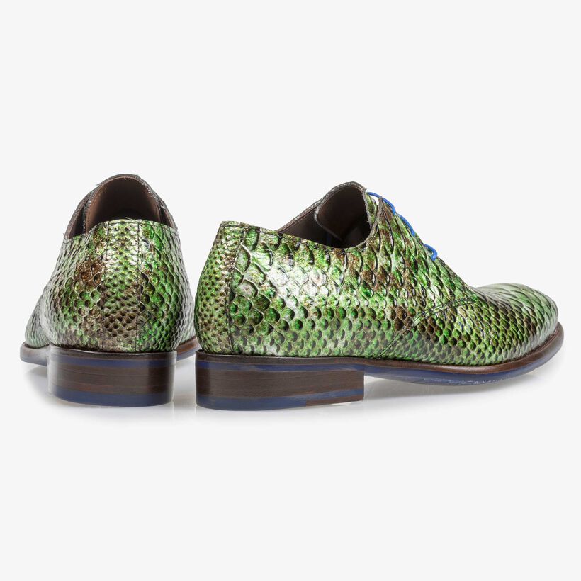 Gr&uuml;ner Lackleder-Schn&uuml;rschuh mit Schlangenprint