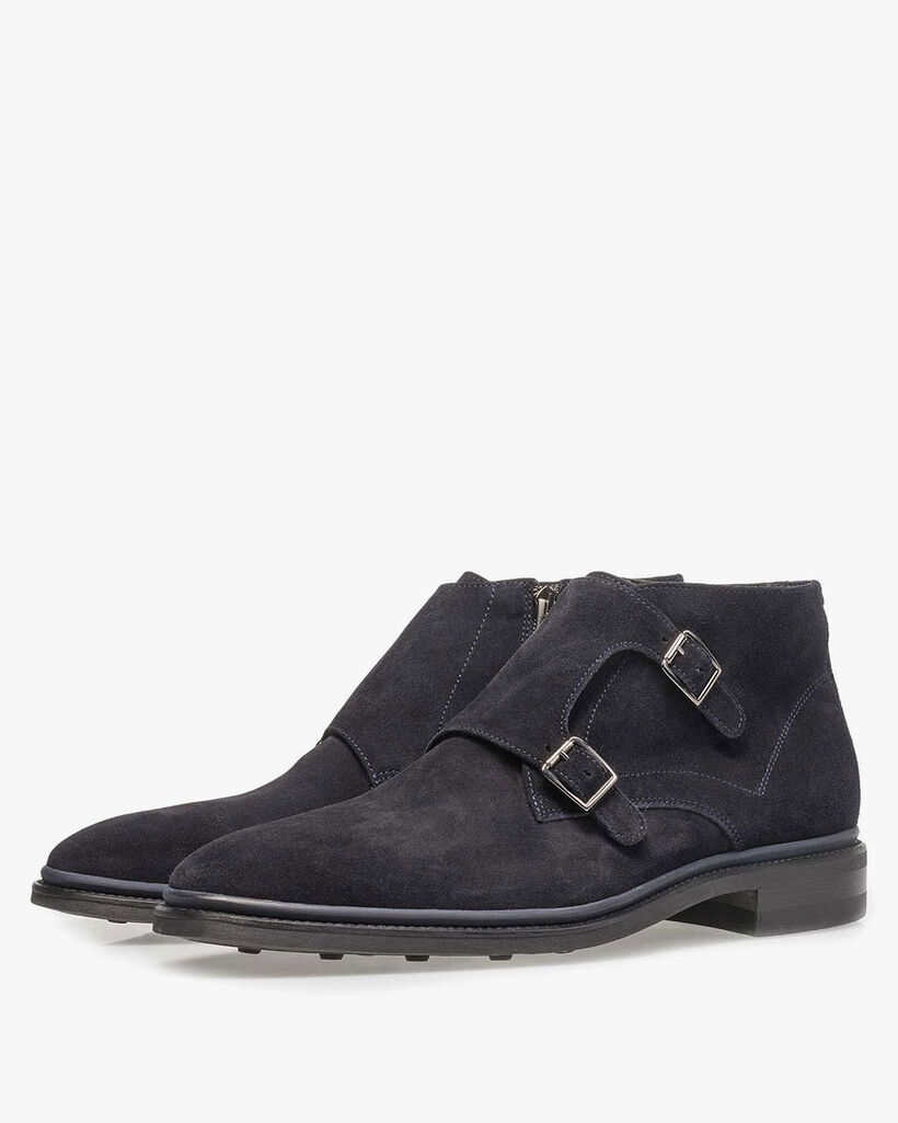 Blauer Monk-Schnallenschuh Wildleder