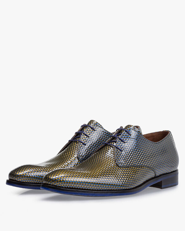 Lace shoe patent leather blue