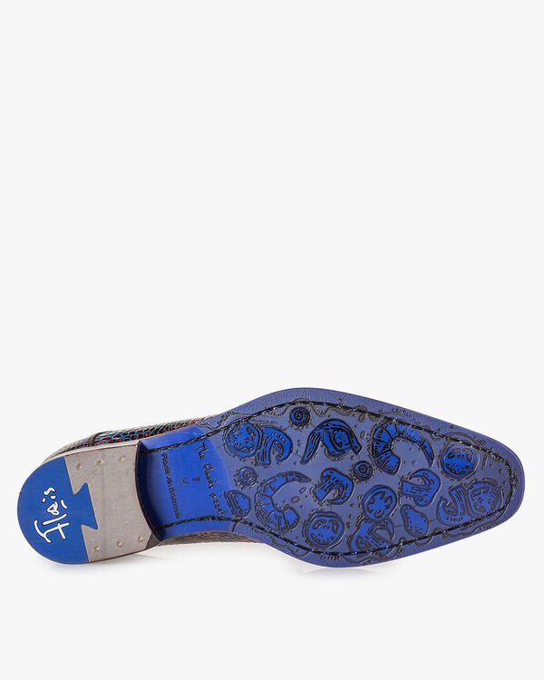 Schn&uuml;rschuh Krokoprint cognac