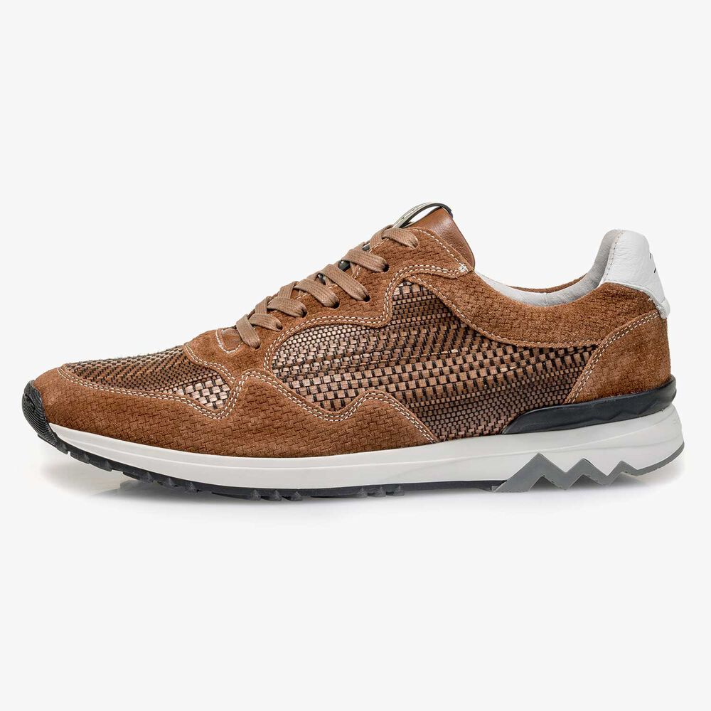 Cognac Wildleder-Sneaker mit Muster