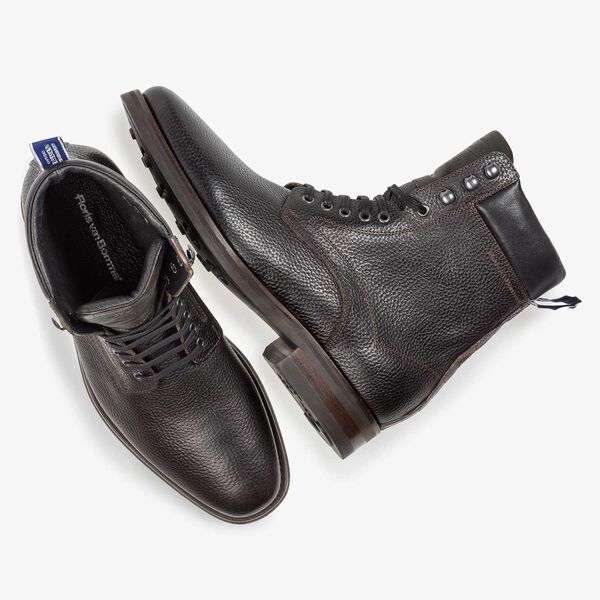 Black calf leather lace boot with print