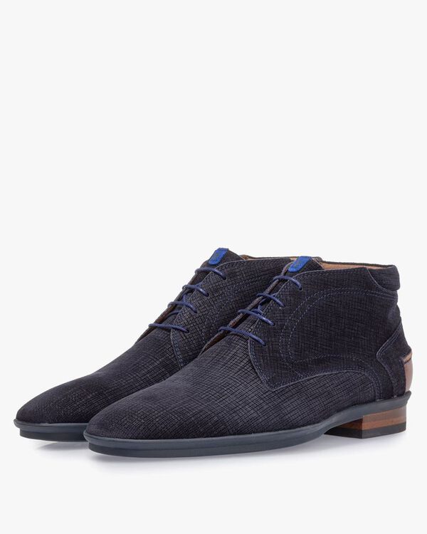 Boot printed suede leather blue