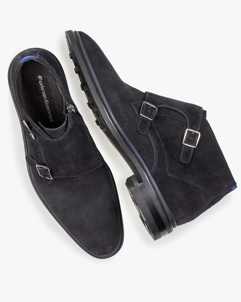 Blauer Monk-Schnallenschuh Wildleder