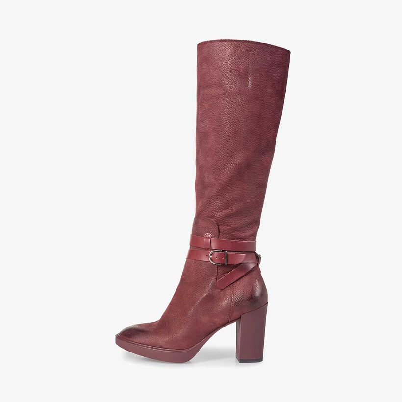 Hoher weinroter Nubukleder-Stiefel mit Print