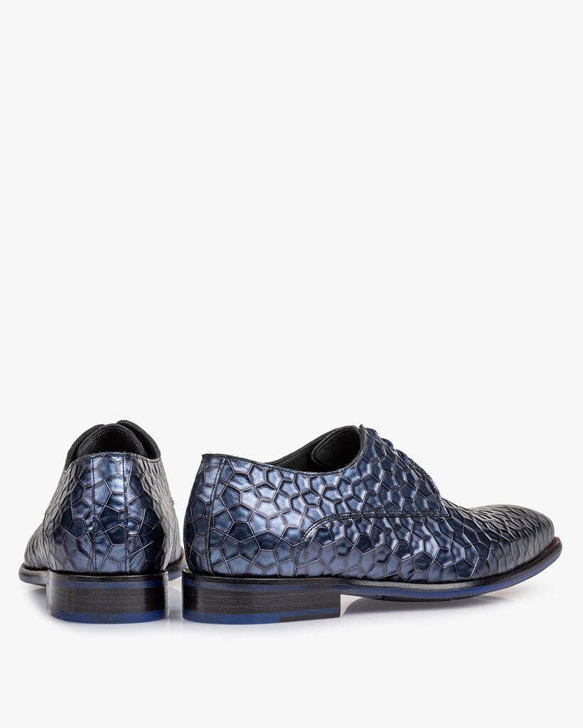 Schn&uuml;rschuh Metallic-Print blau