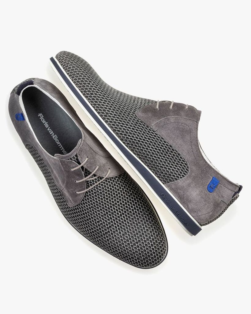 Schn&uuml;rschuh mit Print Wildleder blau