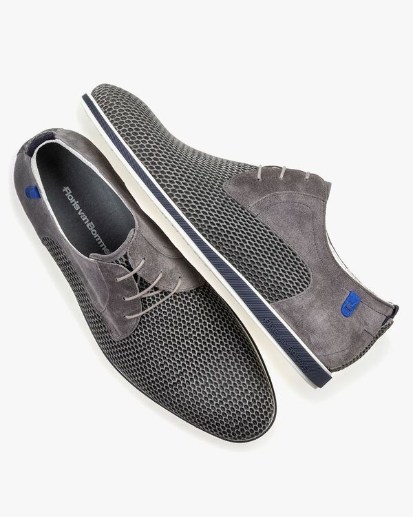Schn&uuml;rschuh mit Print Wildleder blau