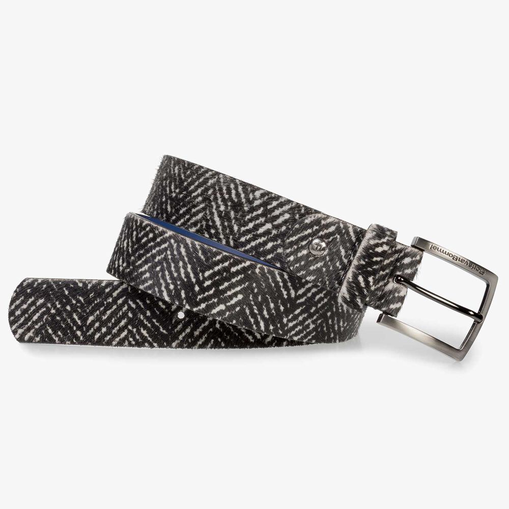 Premium off-white printed pony hair belt