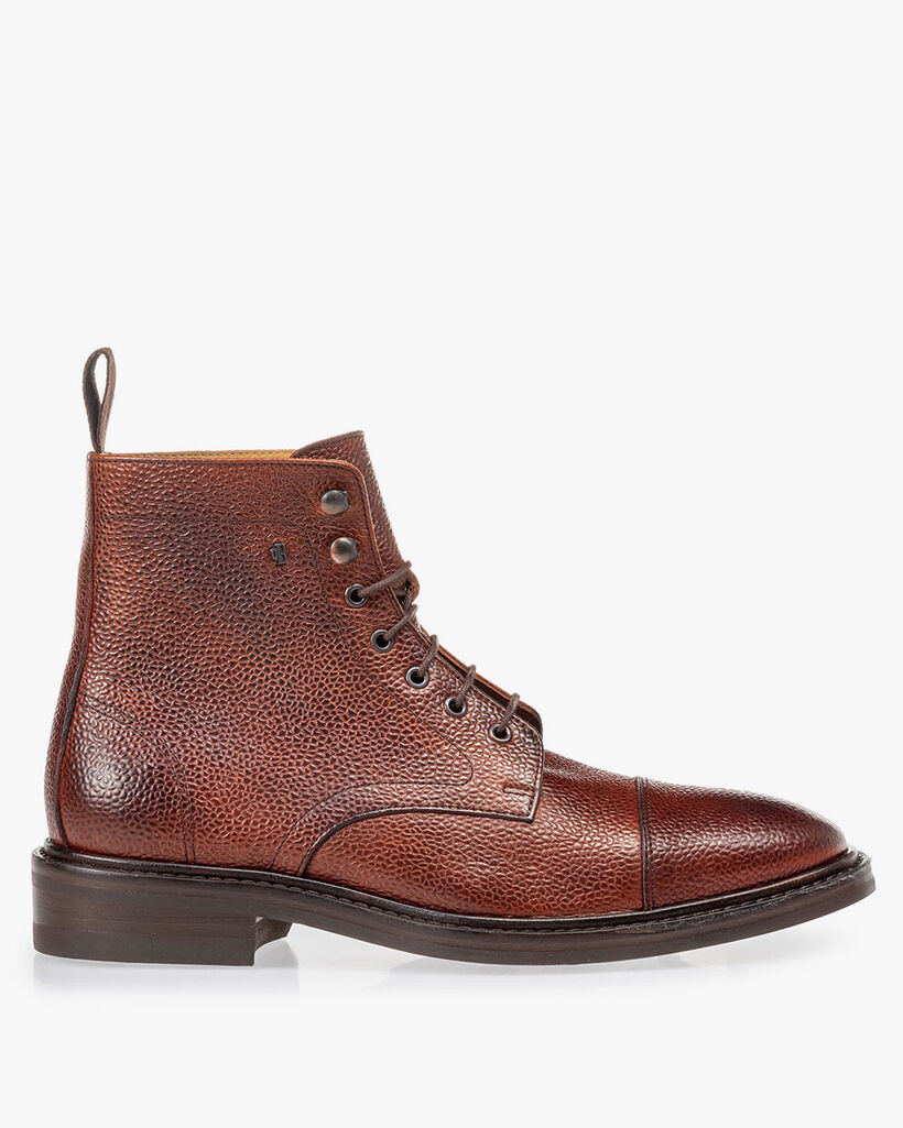Boot leather with print cognac