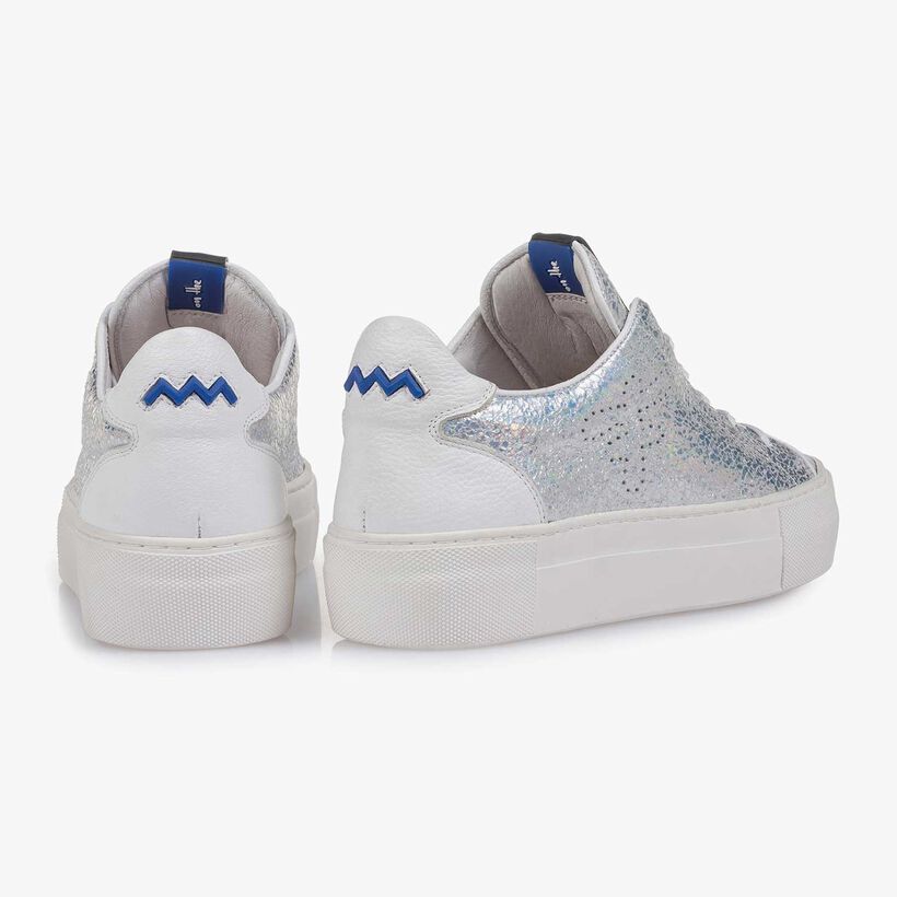 Silver metallic leather sneaker with craquel&eacute; effect