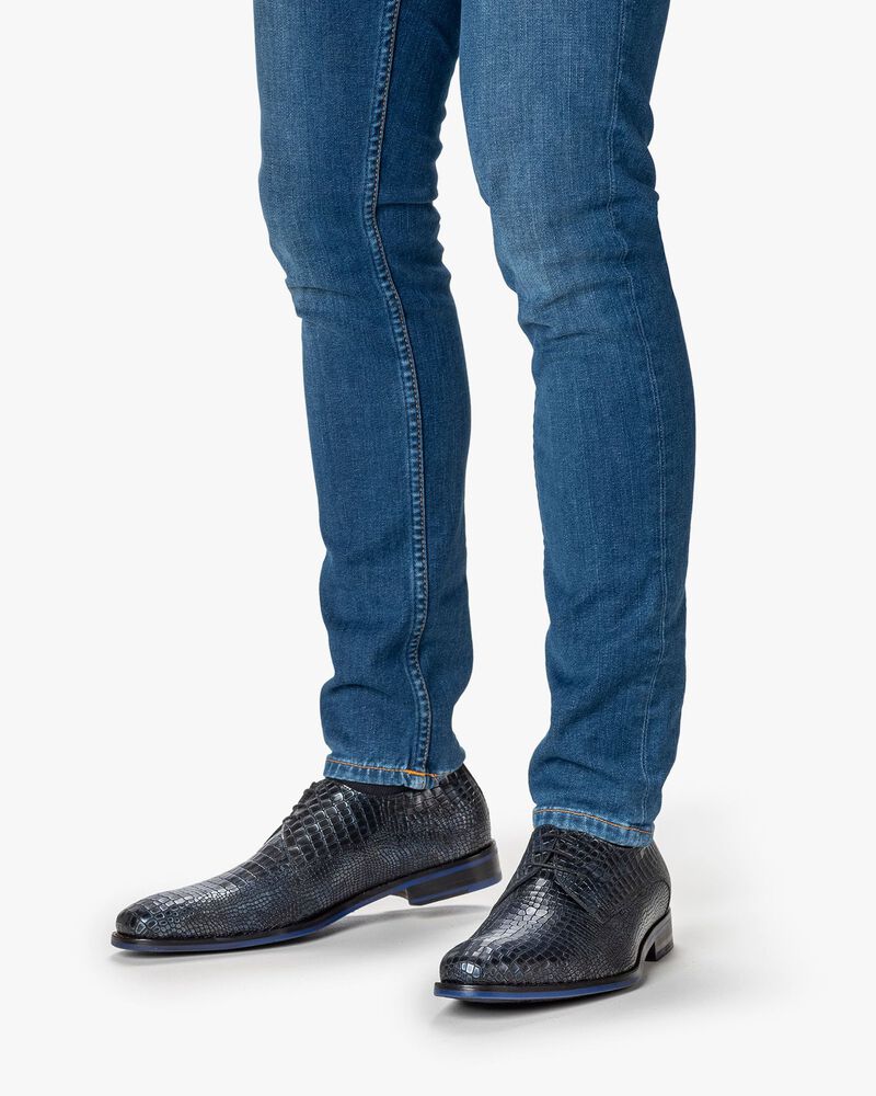 Schn&uuml;rschuh metallic dunkelblau