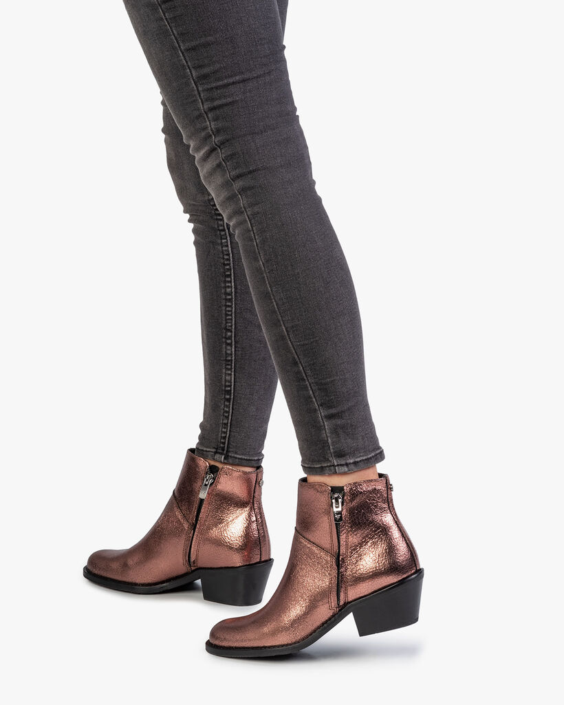 Stiefelette Craquel&eacute; Leder rosa