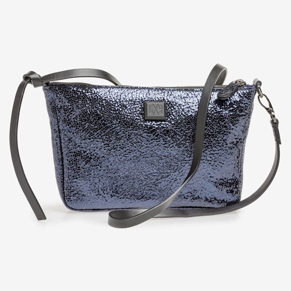 Dunkelblaue Ledertasche mit Metallic-Print