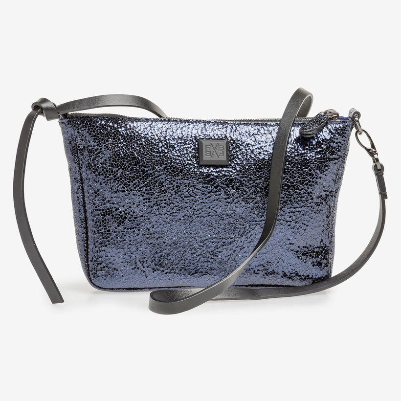 Dunkelblaue Ledertasche mit Metallic-Print