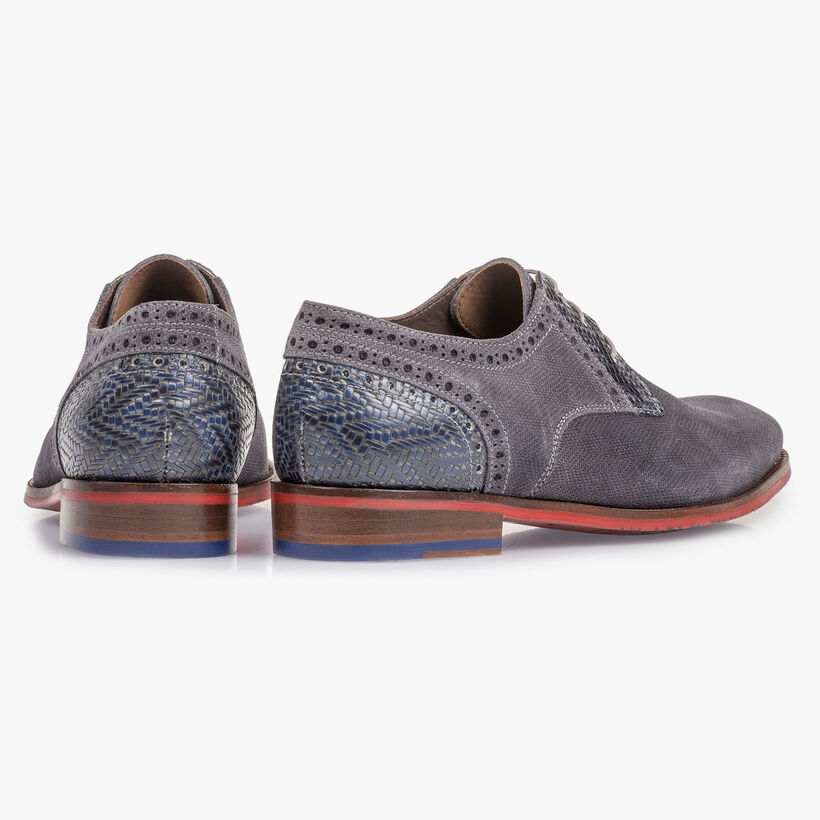 Dunkelgrauer Wildleder-Schn&uuml;rschuh mit Print