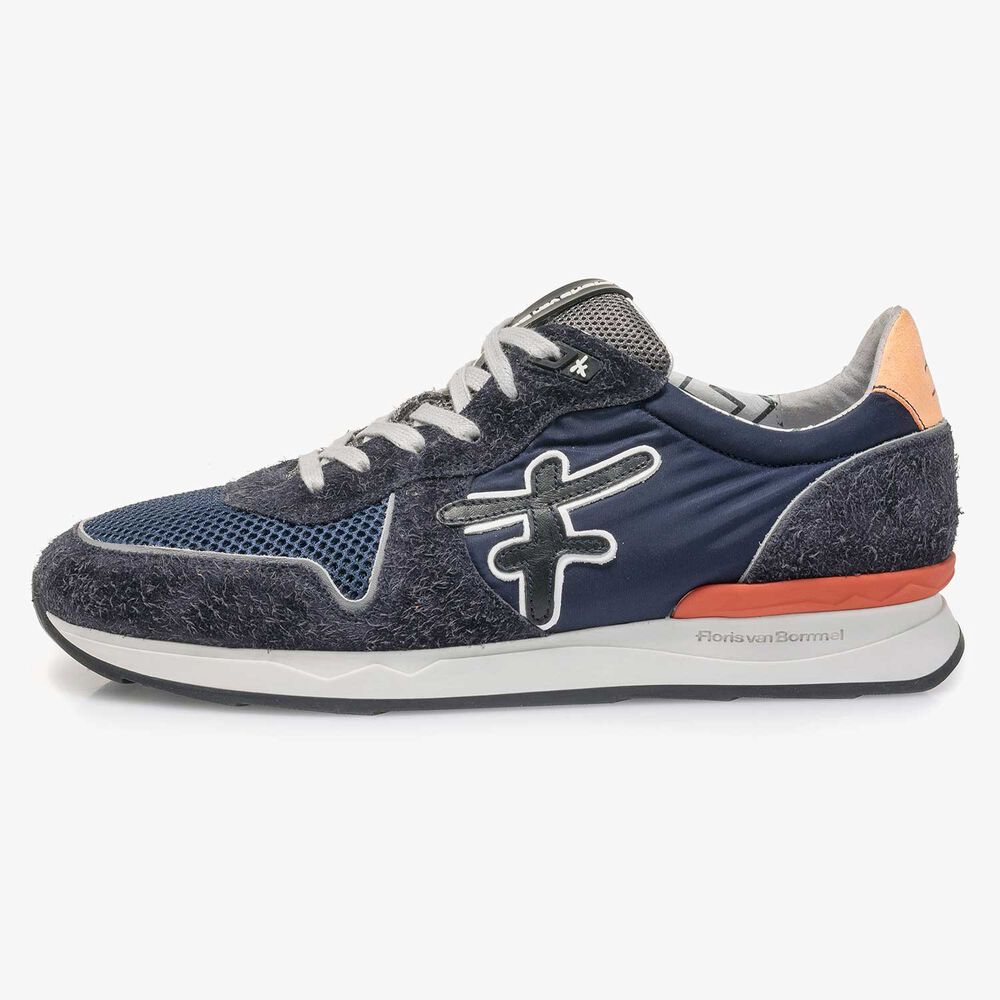 Dunkelblau-orangefarbener Wildleder-Sneaker