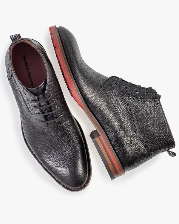 Schn&uuml;rstiefel Strukturleder schwarz