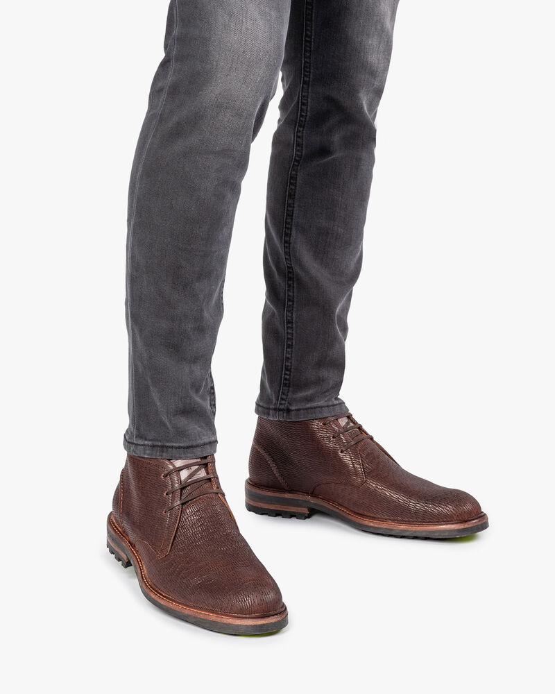 Schn&uuml;rstiefel braun mit Print