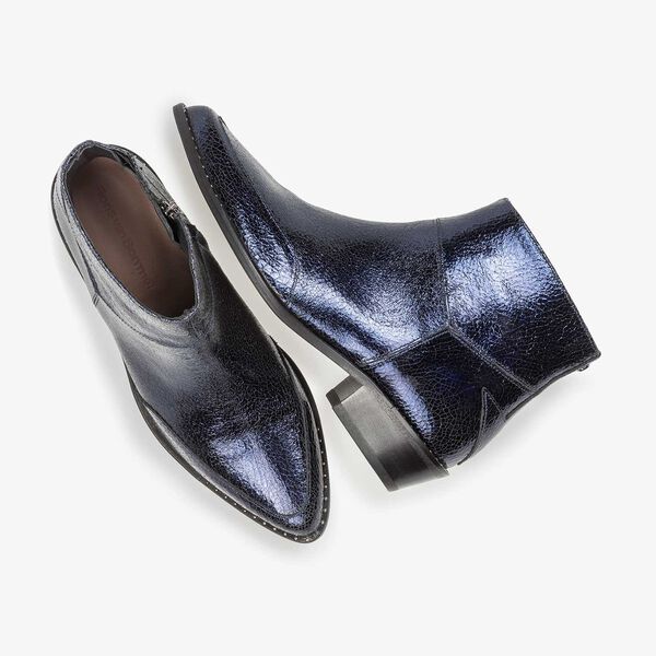 Dunkelblaue Leder-Stiefelette mit Metallic-Print