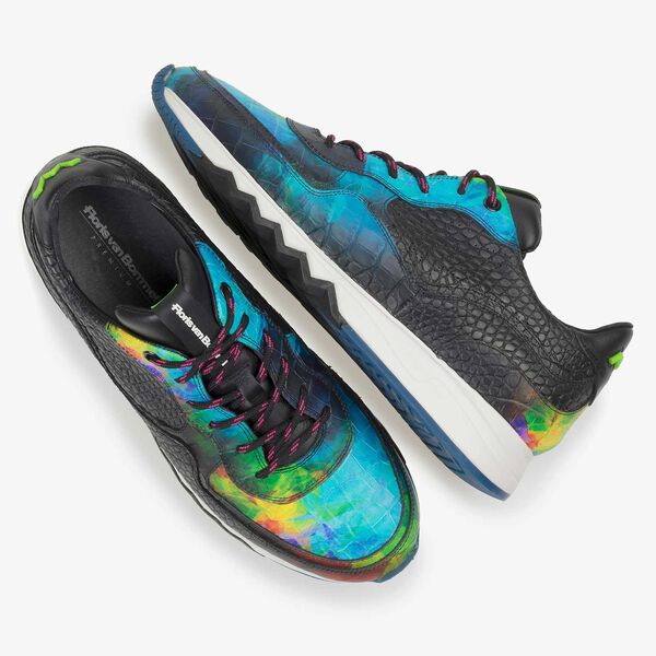 Mehrfarbiger Kalbsleder-Sneaker mit Krokoprint