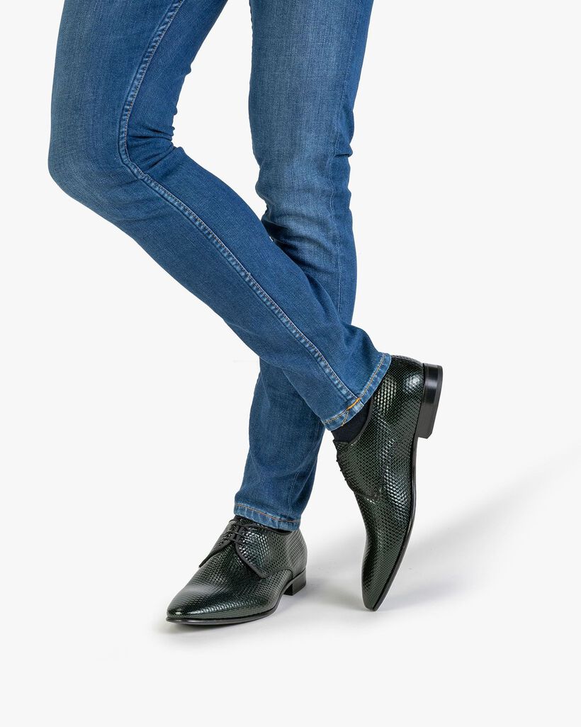Schn&uuml;rschuh bedrucktes Leder gr&uuml;n