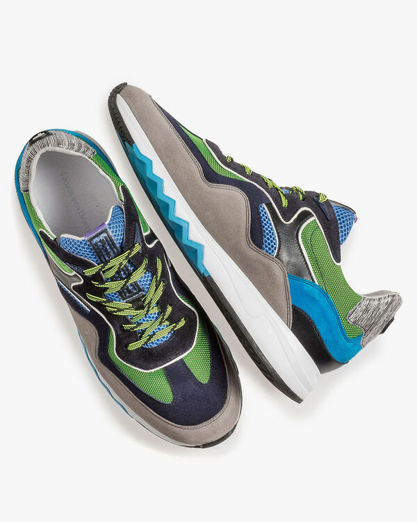 Mehrfarbiger Wildleder-Sneaker mit gr&uuml;nen Details