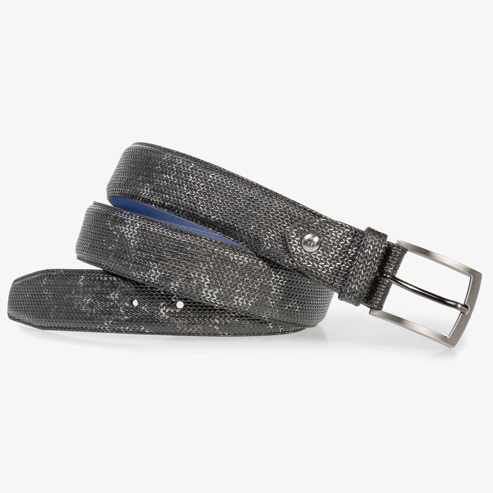 Dunkelgrauer Lederg&uuml;rtel mit Metallic-Print