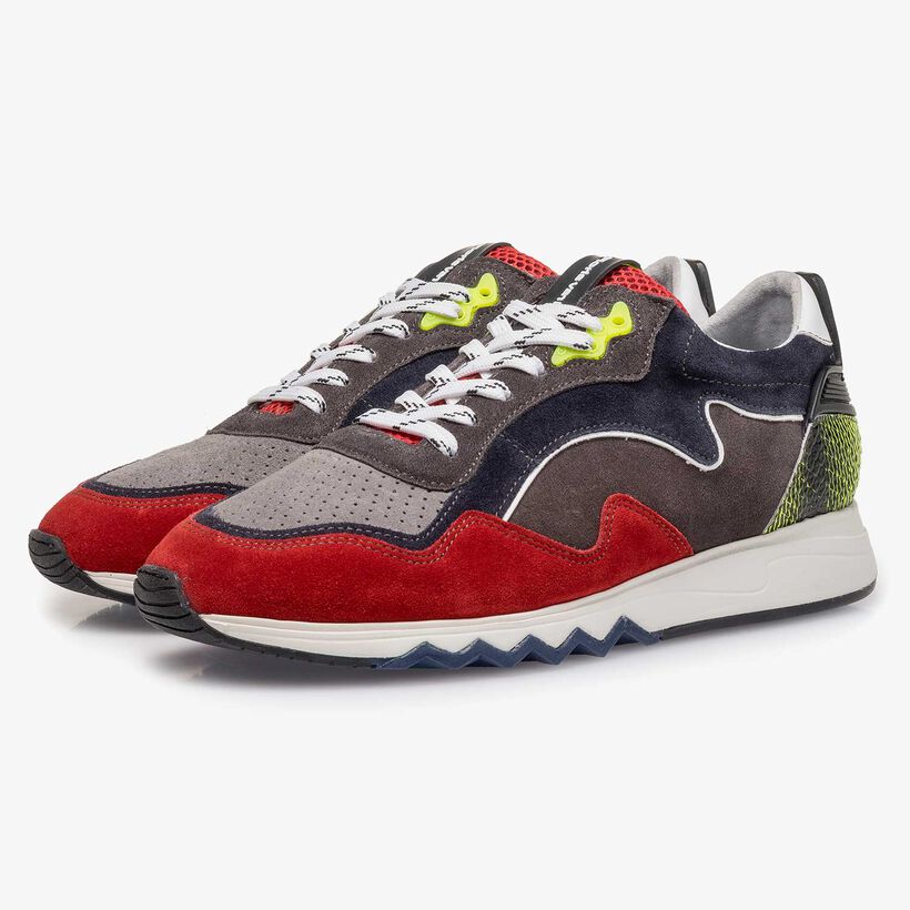 Red-yellow suede leather sneaker