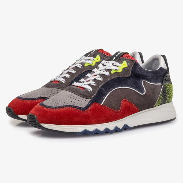 Red-yellow suede leather sneaker