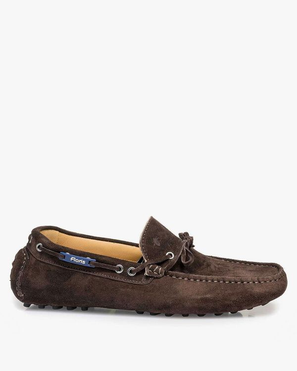 Dark brown calf suede leather moccasin