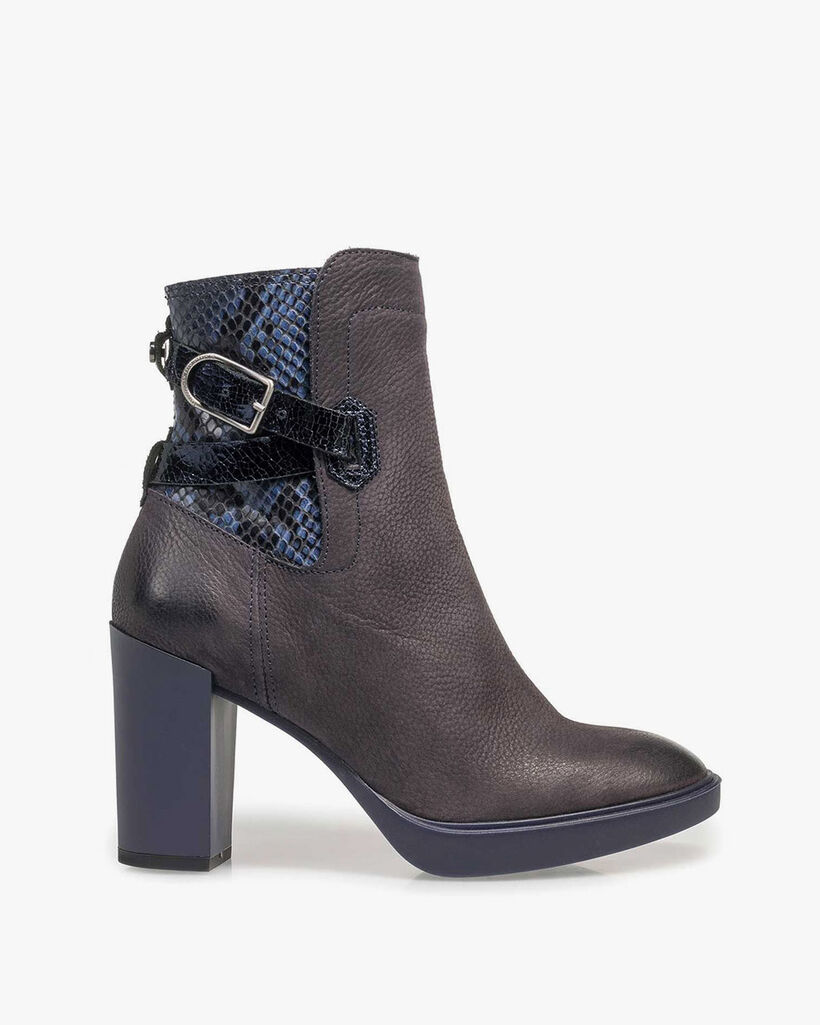 Dunkelblaue Nubukleder-Stiefelette